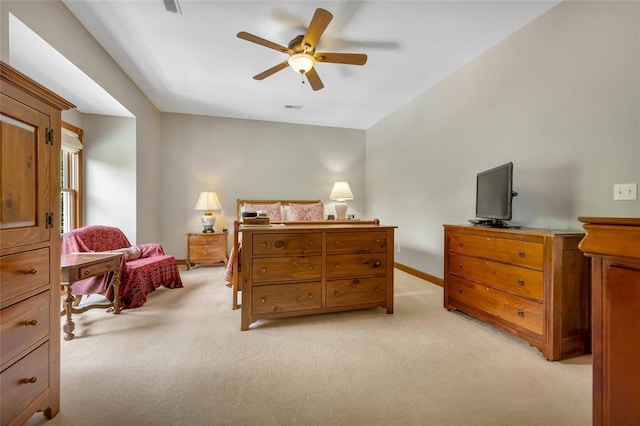 214 Townview Ct, Wentzville, MO 63385 - bedroom with light carpet, a ceiling fan, and baseboards
