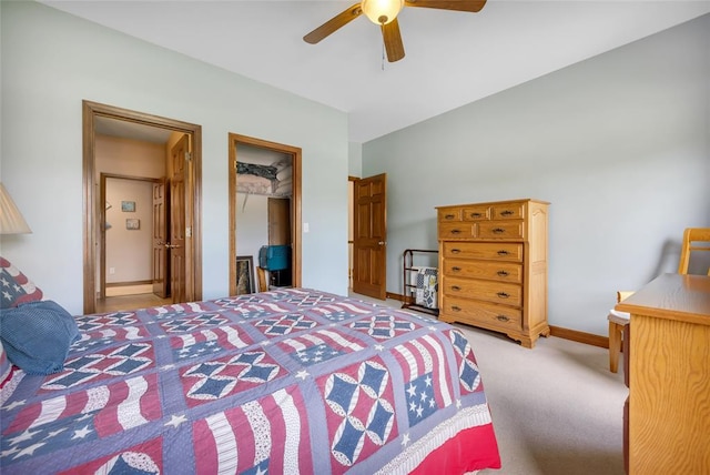214 Townview Ct, Wentzville, MO 63385 - bedroom featuring light colored carpet, baseboards, ceiling fan, and a closet