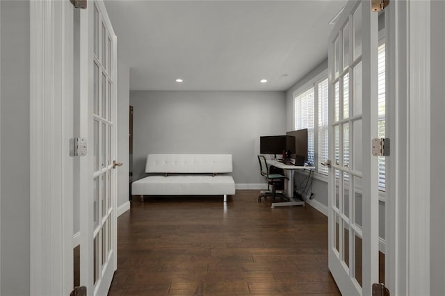 8000 Central Park Dr, Richmond Heights, MO 63117 - office featuring french doors, dark wood-style floors, recessed lighting, and baseboards