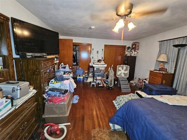 bedroom with wood finished floors and ceiling fan
