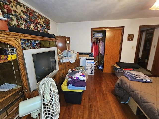 bedroom featuring wood finished floors, a closet, and a walk in closet
