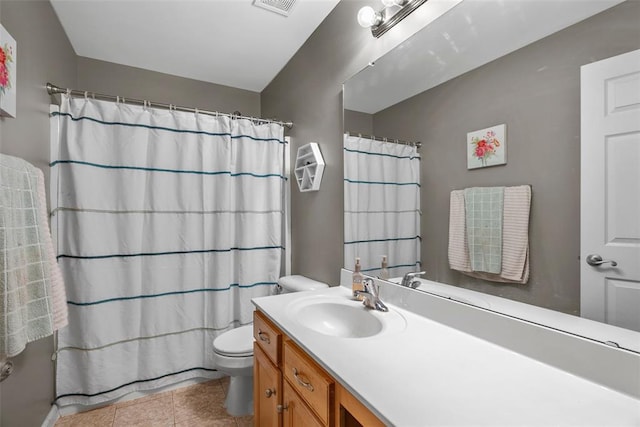 172 Snake River Dr, Dardenne Prairie, MO 63368 - bathroom with toilet, vanity, tile patterned flooring, and a shower with curtain