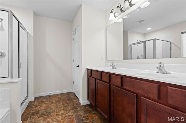508 Frost Ct, Ofallon, IL 62269 - full bath with a shower stall, double vanity, and stone finish floors