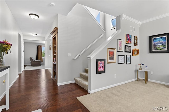 508 Frost Ct, Ofallon, IL 62269 - stairs featuring wood finished floors and crown molding