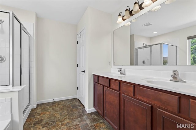 508 Frost Ct, Ofallon, IL 62269 - full bath with a stall shower, double vanity, and stone finish floors