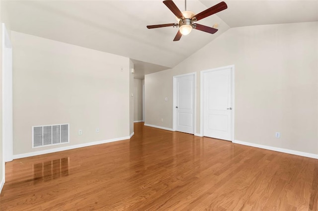 1131 Welsh Dr, Lake St Louis, MO 63367 - unfurnished room with ceiling fan, lofted ceiling, baseboards, and wood finished floors