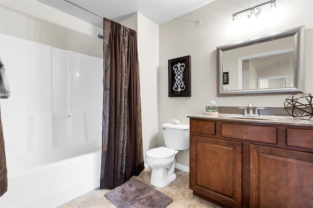 1131 Welsh Dr, Lake St Louis, MO 63367 - full bathroom with toilet, vanity, shower / bath combo with shower curtain, tile patterned flooring, and baseboards