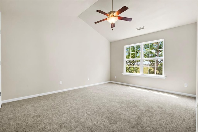1131 Welsh Dr, Lake St Louis, MO 63367 - empty room featuring vaulted ceiling, carpet flooring, a ceiling fan, and baseboards