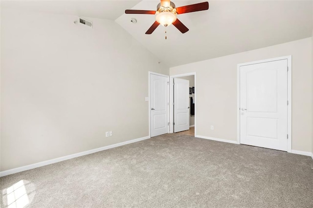 1131 Welsh Dr, Lake St Louis, MO 63367 - unfurnished bedroom with carpet, vaulted ceiling, baseboards, and ceiling fan
