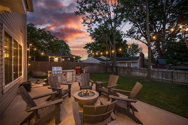 1026 Barry Ct, Kirkwood, MO 63122 - view of patio / terrace featuring a fire pit, an outdoor kitchen, and grilling area