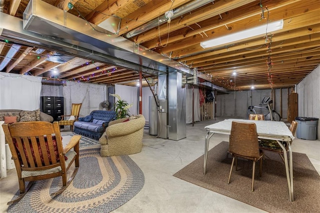 unfinished basement with heating unit