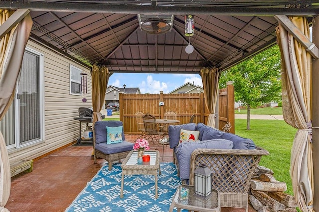 view of patio / terrace featuring a gazebo and outdoor lounge area
