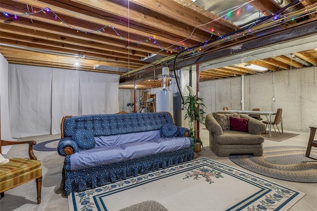 unfinished below grade area featuring gas water heater