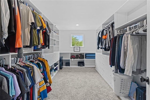 walk in closet featuring carpet flooring