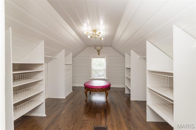 2235 Brown Rd, Overland, MO 63114 - spacious closet with a chandelier, wood finished floors, and lofted ceiling