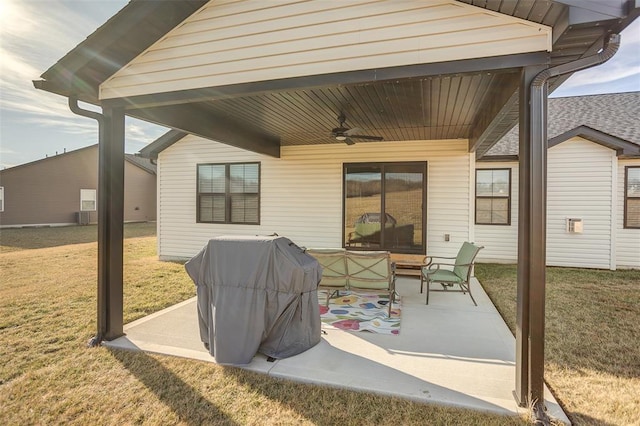 view of patio featuring ceiling fan and area for grilling