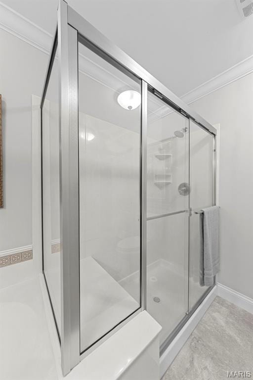 205 Stephanie Lynn Ct, Wentzville, MO 63385 - full bathroom with a stall shower and ornamental molding