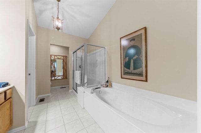 1008 Shire Ln, Eureka, MO 63025 - bathroom featuring a shower stall, tile patterned flooring, a garden tub, and vanity
