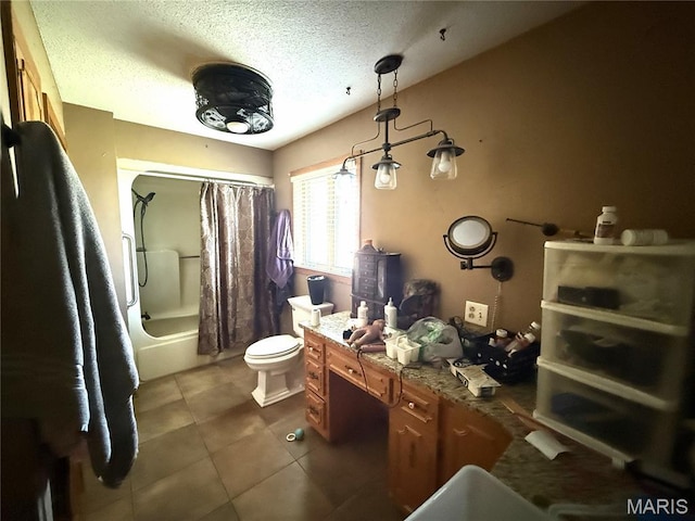 7526 State Highway 164, Cardwell, MO 63829 - full bathroom with a textured ceiling, shower / bathtub combination with curtain, and tile patterned floors