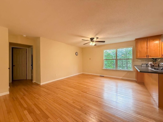 524 Arrowhead Pt, Cedar Hill, MO 63016 - unfurnished living room with ceiling fan, light wood-style flooring, a textured ceiling, and baseboards