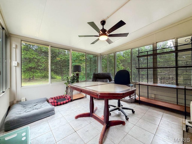 524 Arrowhead Pt, Cedar Hill, MO 63016 - tiled home office with a ceiling fan and lofted ceiling