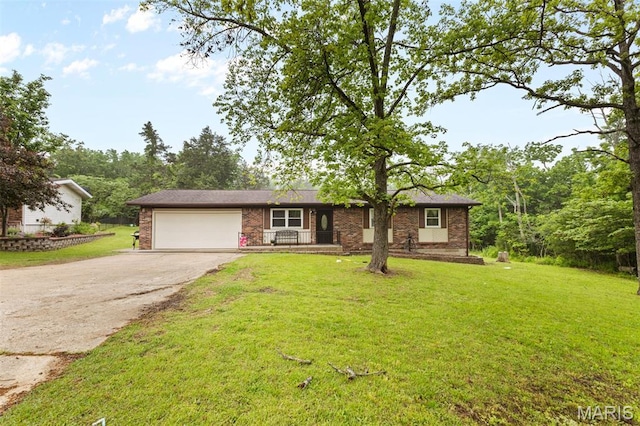 1414 Rue Camille, Bonne Terre, MO 63628 - single story home with driveway, an attached garage, a front yard, and brick siding