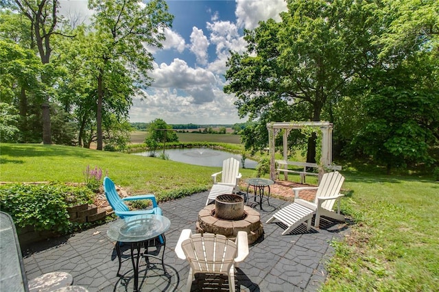 23571 Peppermill Ln, Hettick, IL 62649 - view of patio with a water view and an outdoor fire pit
