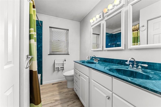 226 Ridgeview Dr, Columbia, IL 62236 - full bath with toilet, double vanity, curtained shower, wood finished floors, and baseboards