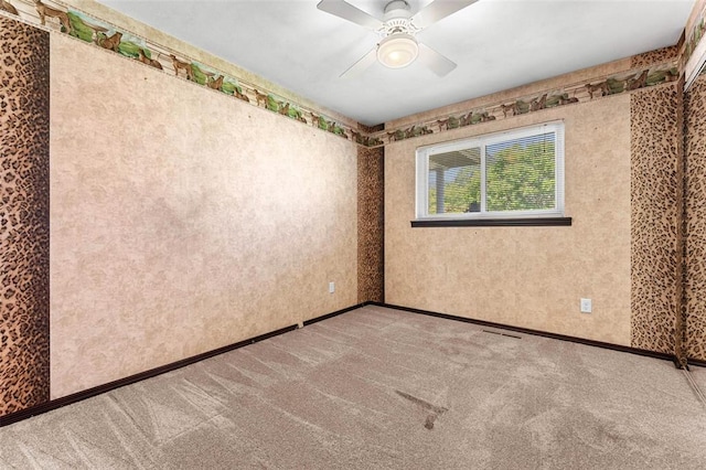 226 Ridgeview Dr, Columbia, IL 62236 - spare room featuring carpet, ceiling fan, baseboards, and wallpapered walls