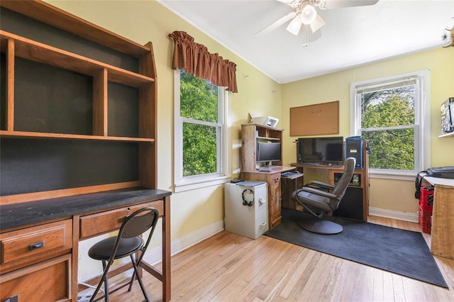 5611 State Route 156, Waterloo, IL 62298 - home office with a ceiling fan, light wood-type flooring, and baseboards