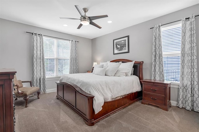 40 Burnside Ct, Frontier Township, MO 63303 - bedroom with carpet, multiple windows, recessed lighting, baseboards, and ceiling fan
