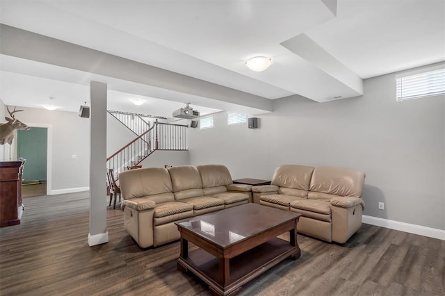 40 Burnside Ct, Frontier Township, MO 63303 - living room featuring baseboards, wood finished floors, and stairway