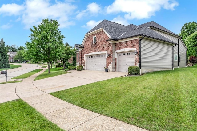 40 Burnside Ct, Frontier Township, MO 63303 - view of side of home with driveway, a lawn, brick siding, and roof with shingles