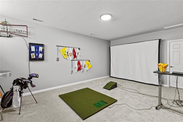 2056 Hawks Landing Dr, Lake St Louis, MO 63367 - game room with carpet, a textured ceiling, golf simulator, and baseboards
