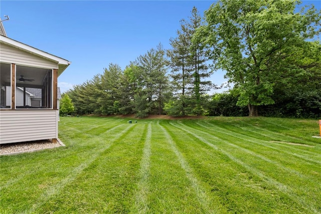 2056 Hawks Landing Dr, Lake St Louis, MO 63367 - view of green lawn featuring ceiling fan and a sunroom