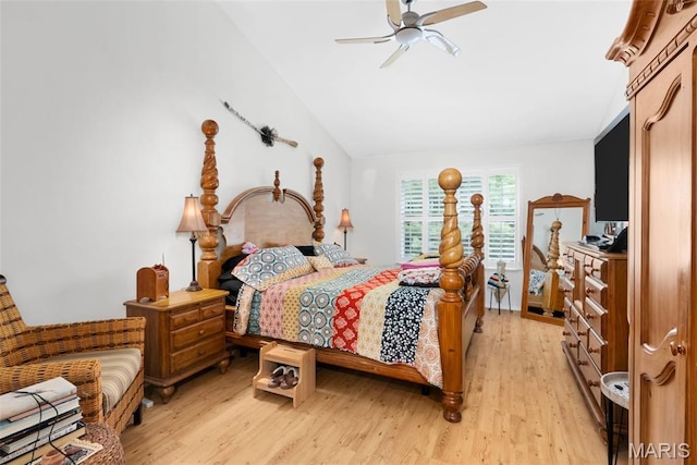 13116 Ambrose Ct, Black Jack, MO 63033 - bedroom with vaulted ceiling, light wood-type flooring, and a ceiling fan
