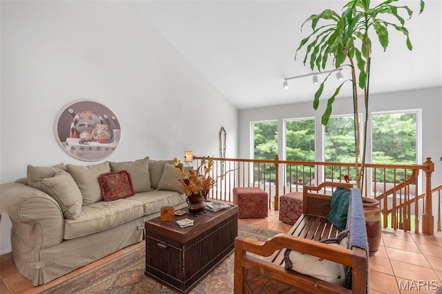 13116 Ambrose Ct, Black Jack, MO 63033 - living area featuring light tile patterned floors and vaulted ceiling