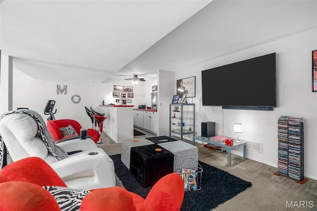 13116 Ambrose Ct, Black Jack, MO 63033 - living room with ceiling fan, carpet, and baseboards