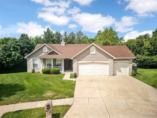 13116 Ambrose Ct, Black Jack, MO 63033 - ranch-style house featuring a garage, a porch, a front yard, and driveway