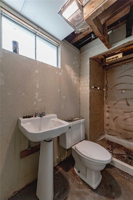 bathroom with toilet and a stall shower