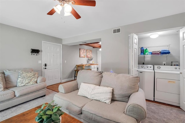 1408 Summertree Springs Ave Unit C, Valley Park, MO 63088 - living room with washing machine and clothes dryer and ceiling fan