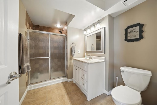 14 Heavenly Valley Dr, Dardenne Prairie, MO 63368 - bathroom featuring a stall shower, toilet, tile patterned flooring, and vanity