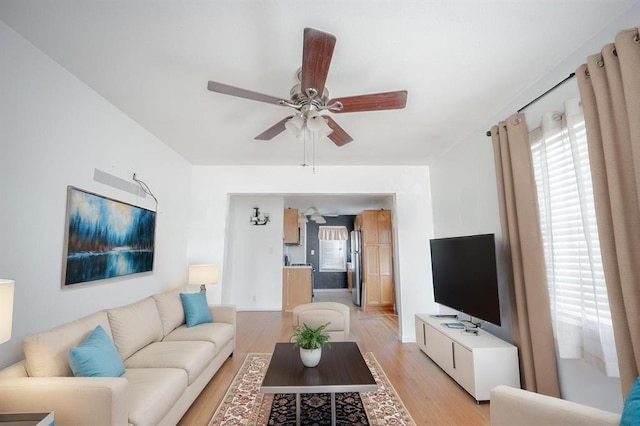 225 Haller Ave, East Alton, IL 62024 - living room with light wood finished floors and a ceiling fan