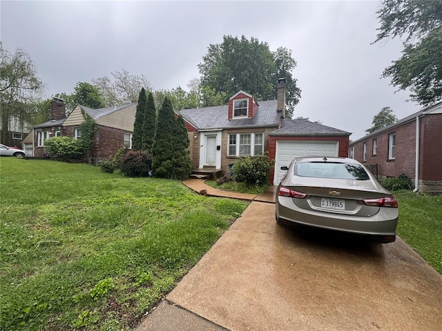 206 Thoroughman Ave, Ferguson, MO 63135 - view of front of home featuring a front yard, concrete driveway, a chimney, and a garage