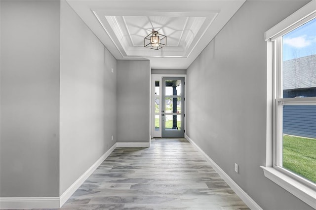 535 Crail Ct, Ofallon, MO 63368 - doorway featuring wood finished floors, baseboards, french doors, and a tray ceiling