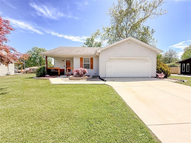 222 Elm Dr, Fairview Heights, IL 62208 - ranch-style house featuring an attached garage, driveway, a porch, and a front lawn