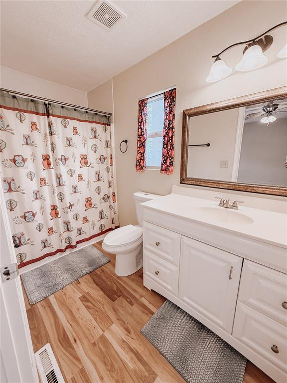 222 Elm Dr, Fairview Heights, IL 62208 - full bathroom featuring wood finished floors, toilet, vanity, and a shower with curtain