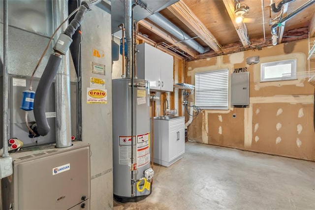 1137 Great Falls Ct, Manchester, MO 63021 - utility room with gas water heater, heating unit, and electric panel