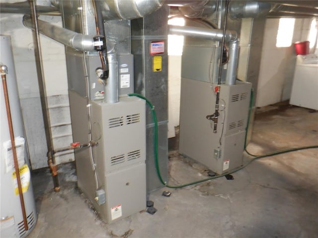 5335 Bancroft Ave, Saint Louis, MO 63109 - utility room featuring washer / dryer, water heater, and heating unit