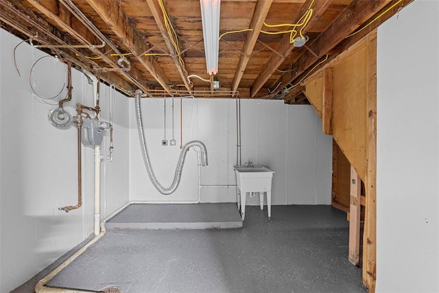 view of unfinished basement